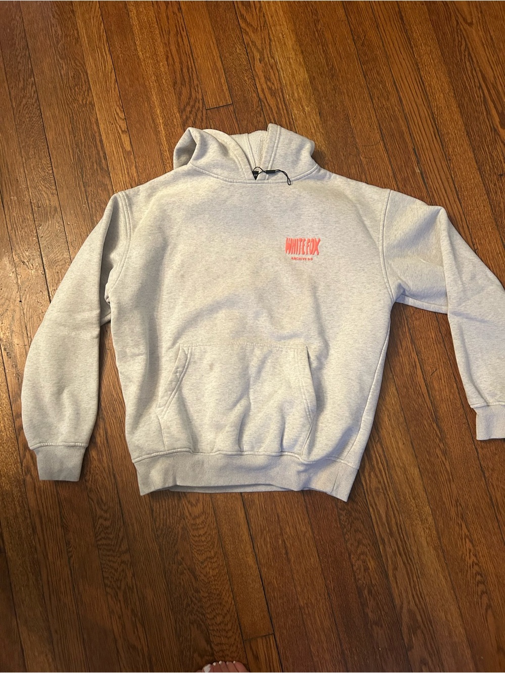 White Fox Boutique Light Gray Hoodie with Pink Logo